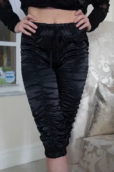 all over ruched capris on Belle D' Amour model nice pants