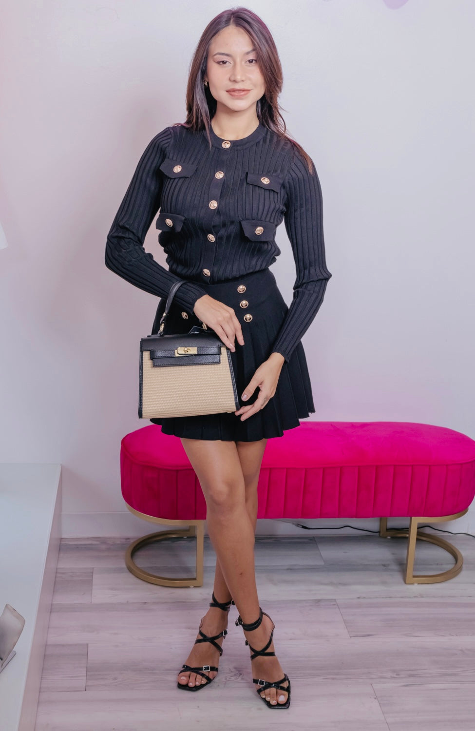 The Linda Gold Buttoned Cardigan Sweater