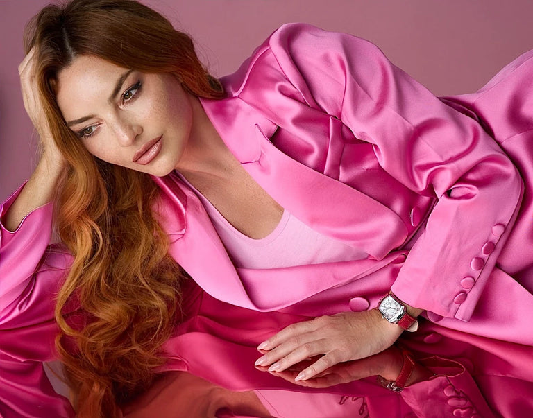 Model wearing The Paris Suit showing full three-piece coordinated outfit with jacket, bralette, and skirt