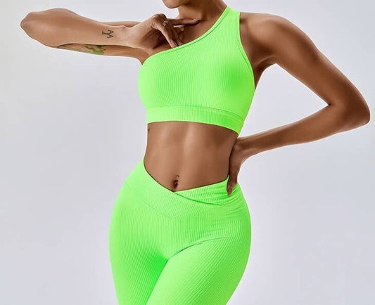 Ribbed One-Shoulder Cutout Back Sports Bra | NEW