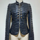 Faux Leather Jacket With Gold Buttons, Zip Front Close Military Style. Stunning!
