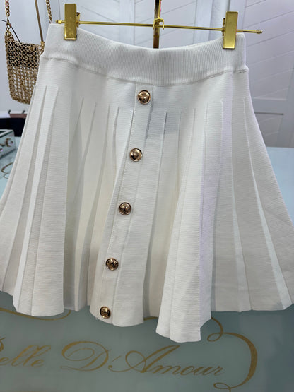 The Linda Gold Buttoned Pleated Skirt