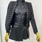 Faux Leather Jacket With Gold Buttons, Zip Front Close Military Style. Stunning!