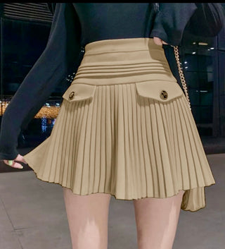 Knit skirt with inverted pleats, flaps and gold buttons