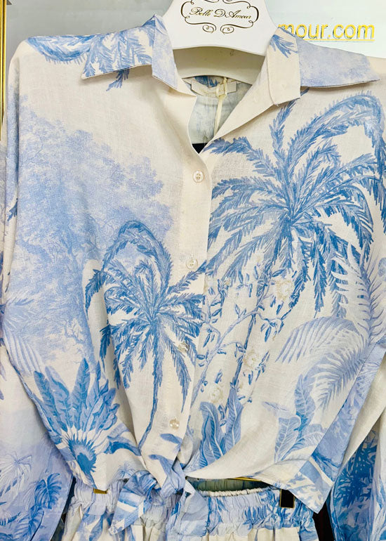 The Linen Luxe Italian Palm Trees Smocked Tube Top / Skirt