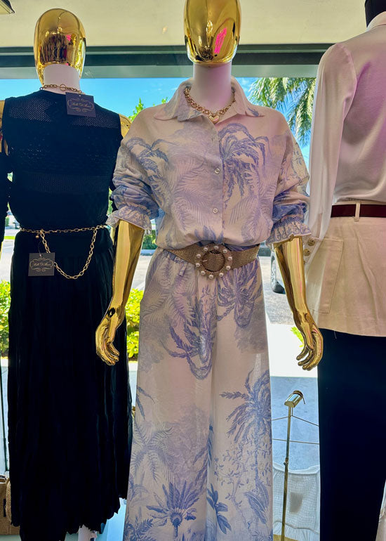 The Linen Luxe Italian Palm Trees Smocked Tube Top / Skirt