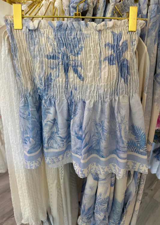 The Linen Luxe Italian Palm Trees Smocked Tube Top / Skirt