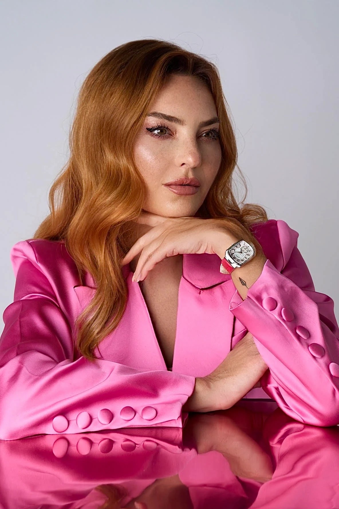 The Paris Suit — elegant three-piece women’s set featuring double-breasted jacket, bralette, and skirt.