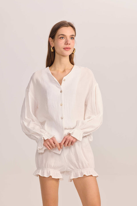 The Cotton Gauze Button Down Shorts - Belledamour.com