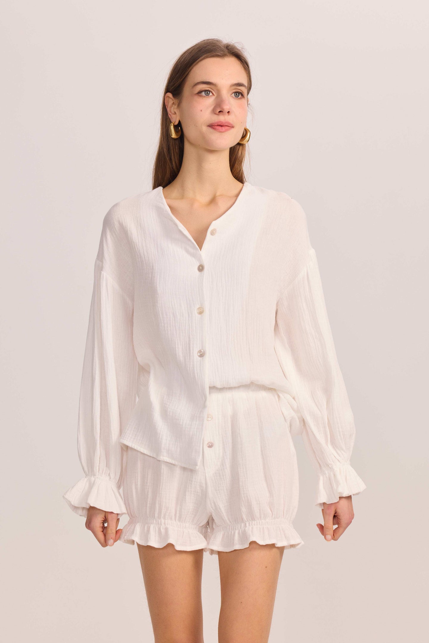 The Cotton Gauze Button Down Shorts - Belledamour.com