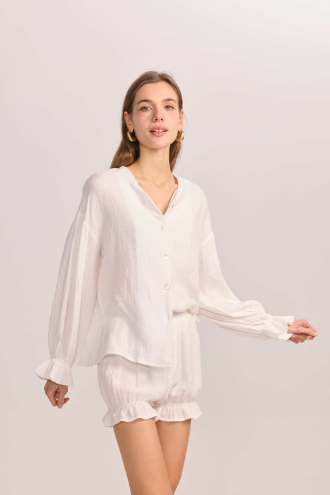 The Cotton Gauze Button Down Shorts - Belledamour.com