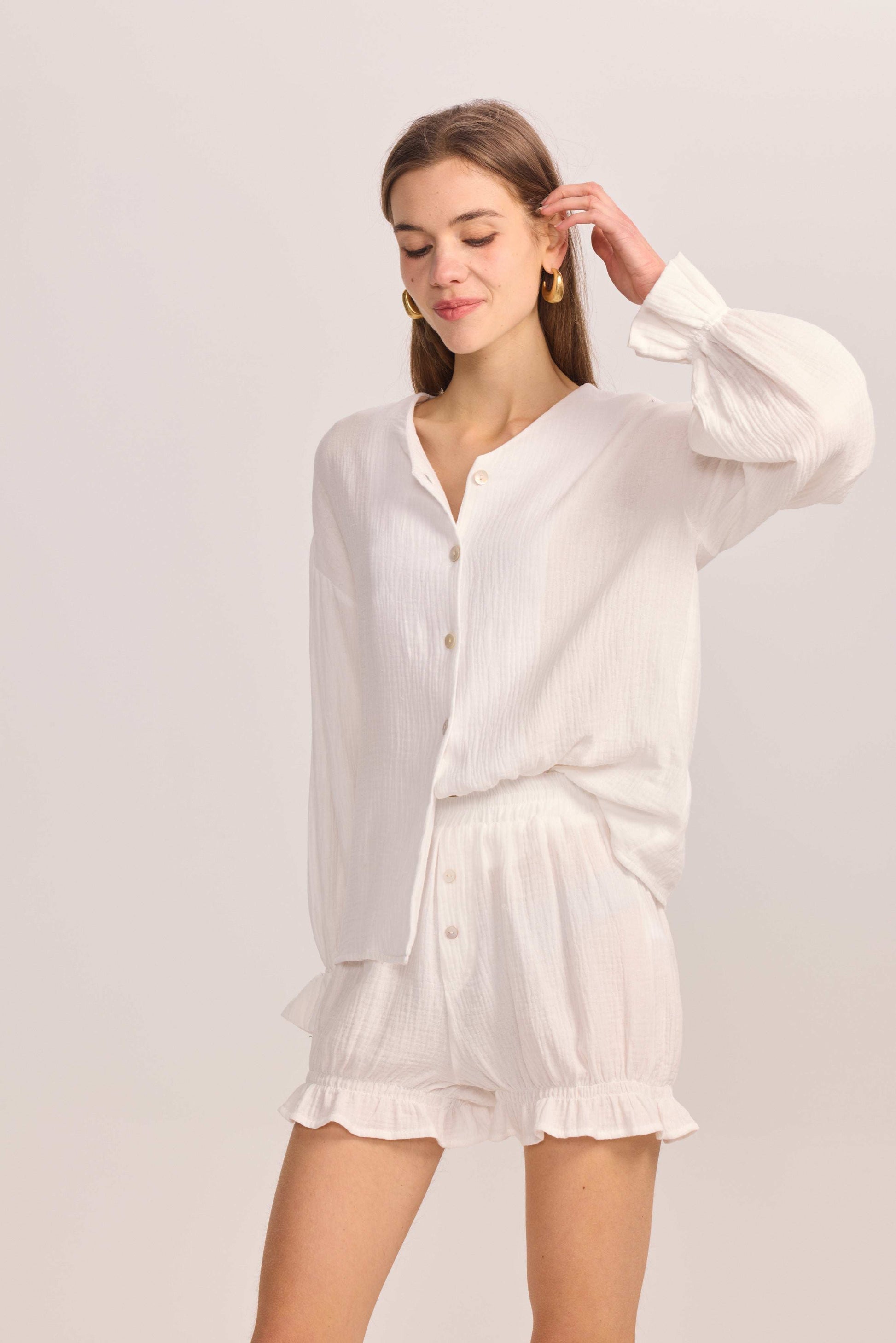 The Cotton Gauze Button Down Shorts - Belledamour.com