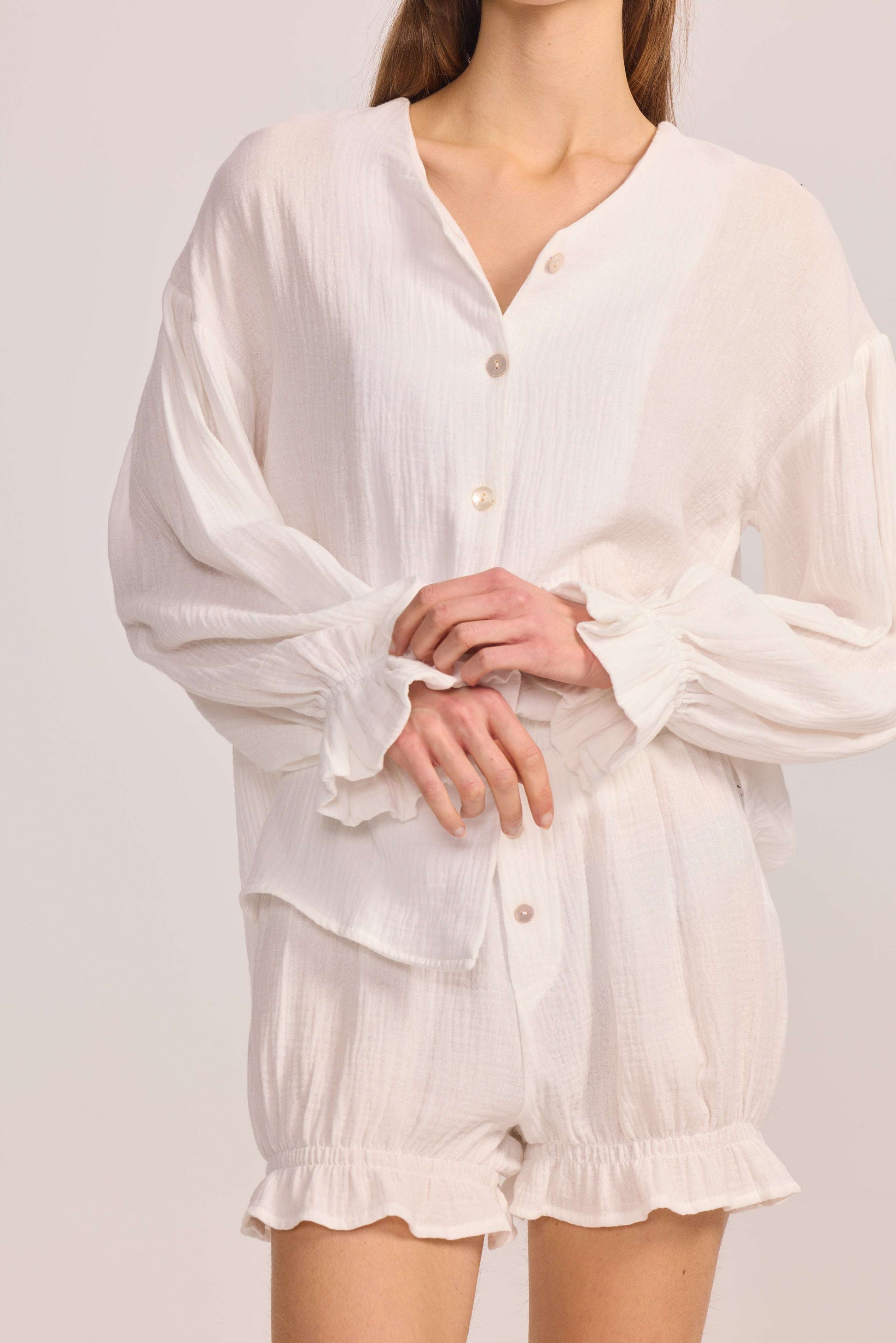 The Cotton Gauze Button Down Shorts - Belledamour.com
