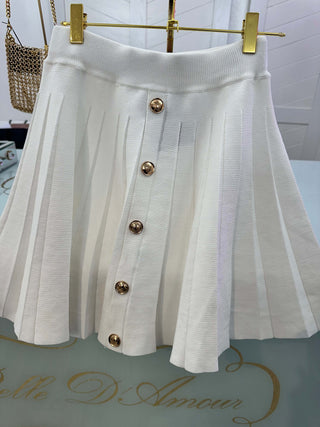 The Linda Gold Buttoned Pleated Skirt - Belledamour.com