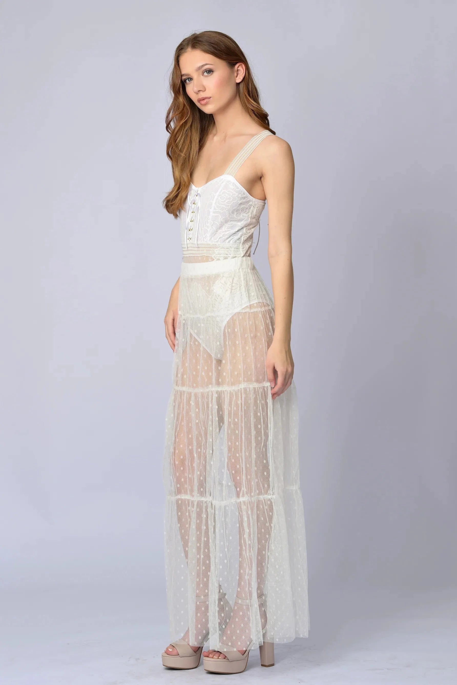 The Polka Dot Mesh Skirt - Belledamour.com