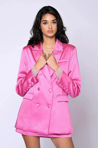 The Satin Candy Pink Skirt Suit - Belledamour.com