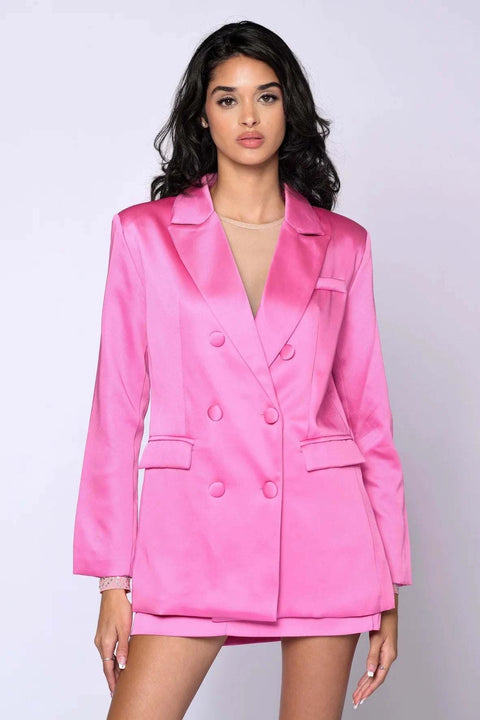 The Satin Candy Pink Skirt Suit - Belledamour.com