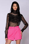 The Runway Shorts in vibrant raspberry pink with tailored fit and side pockets
