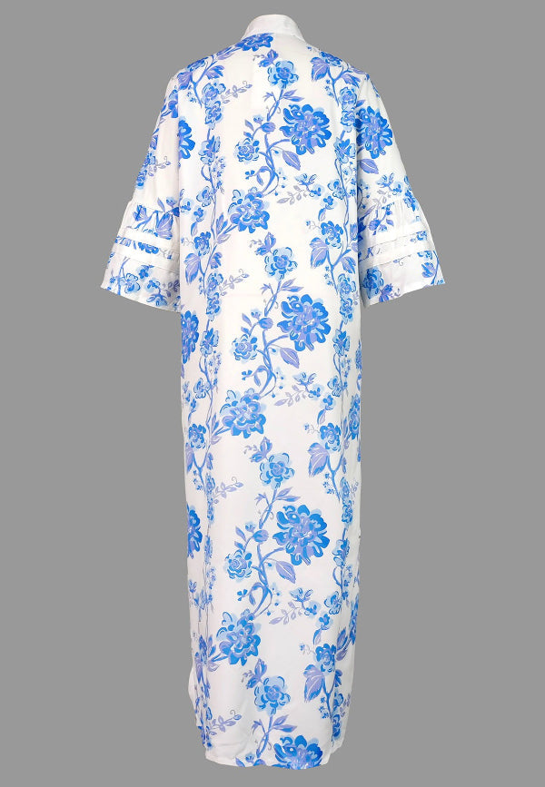 White & Blue Flower Dress - Belledamour.com