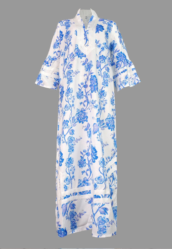 White & Blue Flower Dress - Belledamour.com
